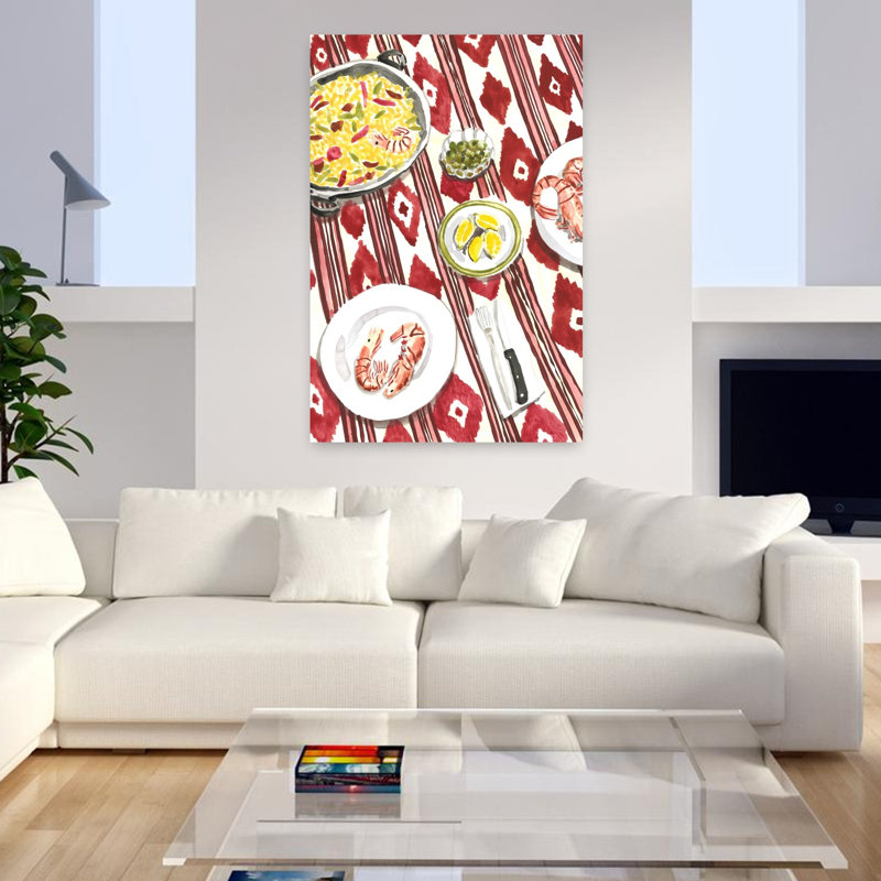 Art mural d'été traditionnel espagnol avec paella, H 48 po x l 32 po