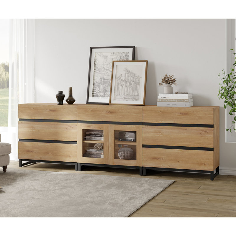 3 In 1 Dresser With Glass Doors And 7 Drawers, Modern Chest Of Drawers With Adjustable Shelf And Metal Base, Closet Organizers And Storage Cabinet For Bedroom