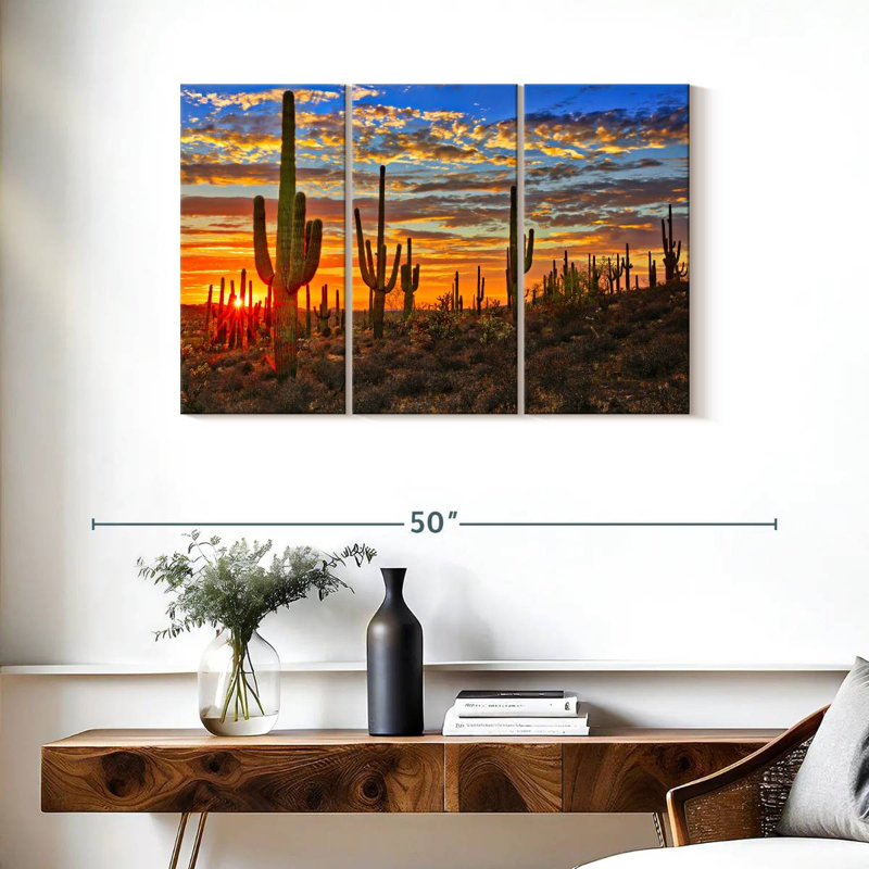 " Sunset Cactus " 3 - Pieces, 24" H x 38" W x 1.25" D