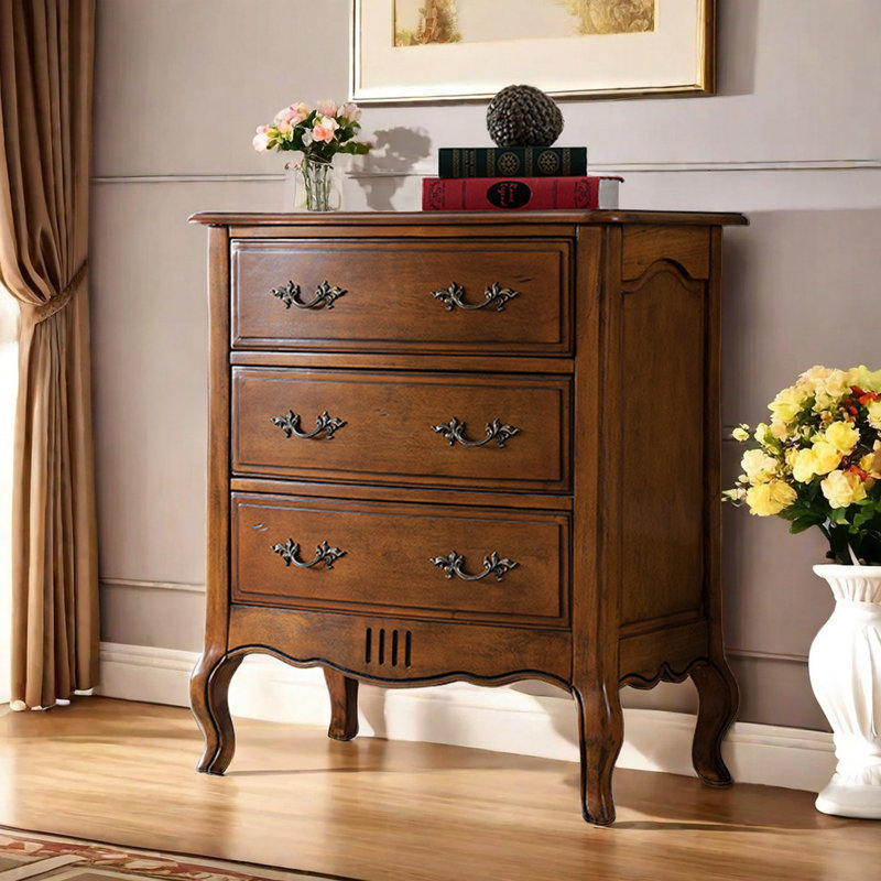 Multi-Functional 3-Drawer Nightstand Accent Chest, Walnut