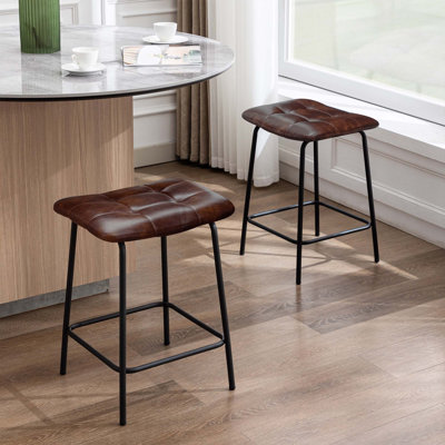 Reza 24" High Leather Tufted Bar Stool