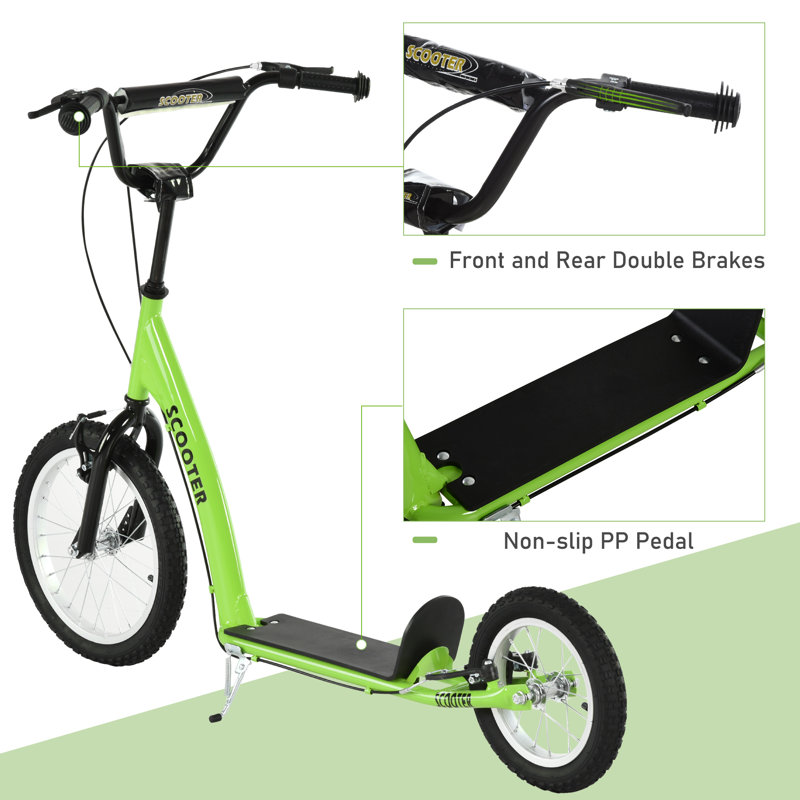 Green Adjustable Steel Frame Youth Kick Scooter with Dual Brakes