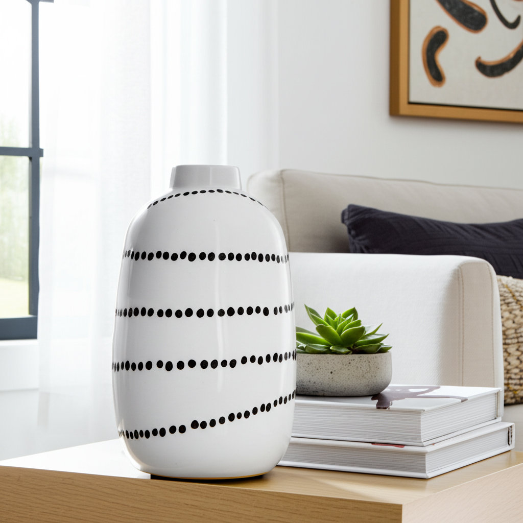 Modern Stoneware Ceramic Vase with Contemporary Design - Decorative Versatile Accent Piece for Stylish Interiors Ebern Designs