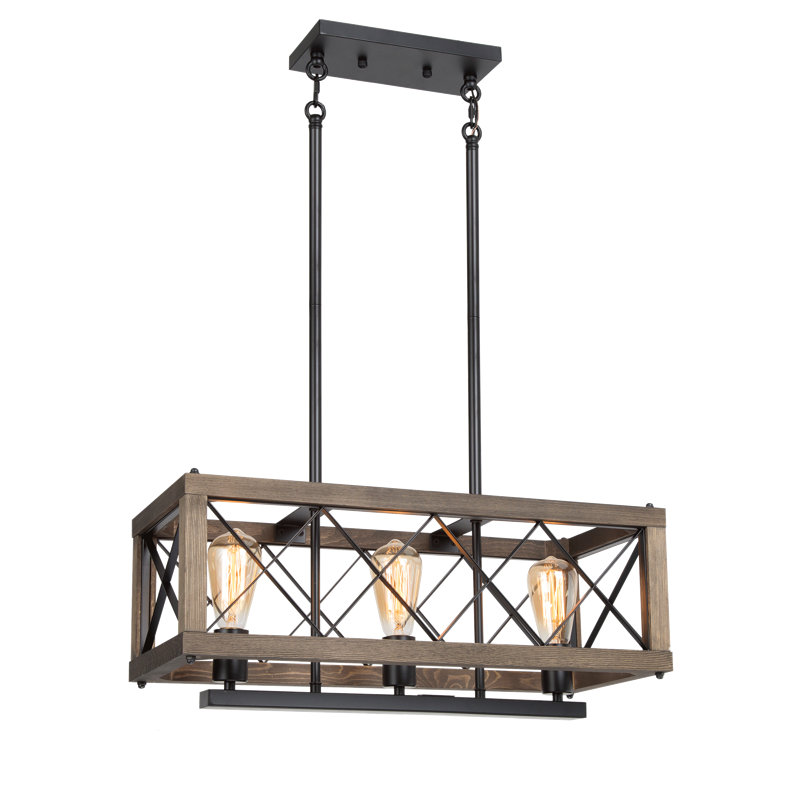 3-Light Kitchen Island Pendant with Natural Wood