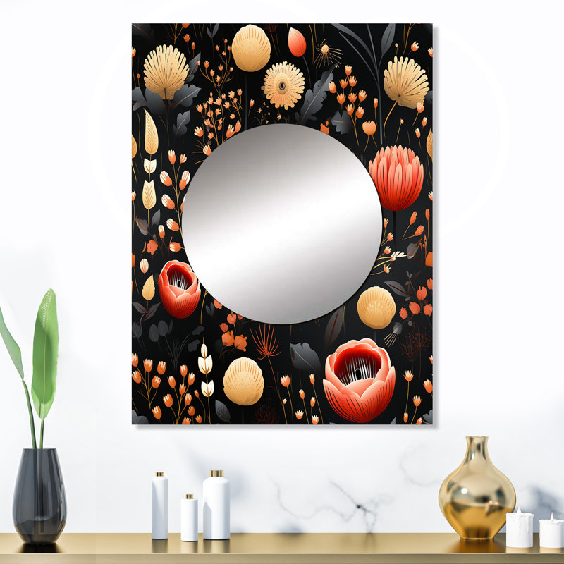 Motif floral bohémien, miroir décoratif floral, 32 po x 24 po
