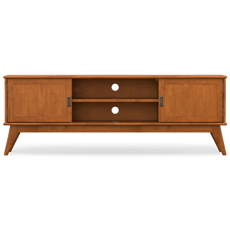 Meuble télé de style Mid-Century en bois massif brun de 72 po Draper pour téléviseur de 80 po ou moins