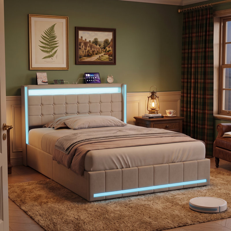 Platform Bed With Drawers Bed, 150*200cm, Beige