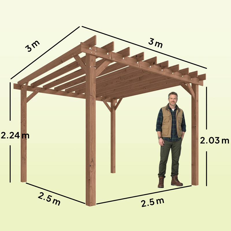 Outsunny 3x3 m Wooden Pergola Kit w/Triangle Supports, 224cm H x 300cm W x 300cm D