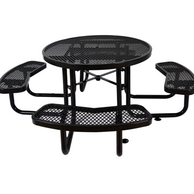 Black 46" Round Picnic Table With Umbrella Base Socket - Heavy-duty For Outdoor Activity, Picnic, Camping Steel Pole Portable Fishing, Camping, Adventures