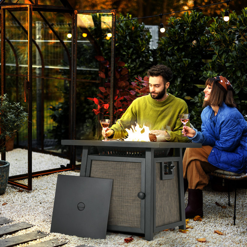 Table de foyer d'extérieur en fer avec couvercle Shuwanda H 24,8 po x l 28,5 po