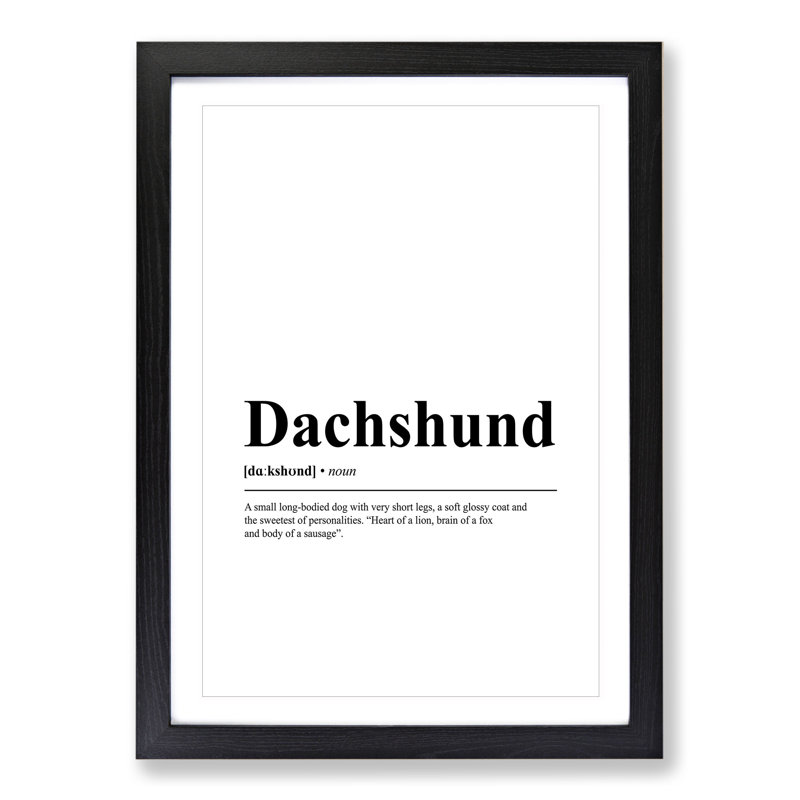 Dictionary Dachshund - Framed Print, 90cm H x 65cm W x 2cm D, Black