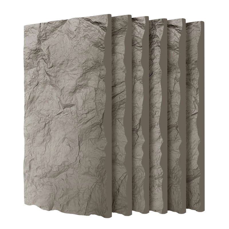 Ensemble de 6 panneaux muraux en fausse pierre 3D, panneaux de lambris imperméables à texture ciment, Gris clair