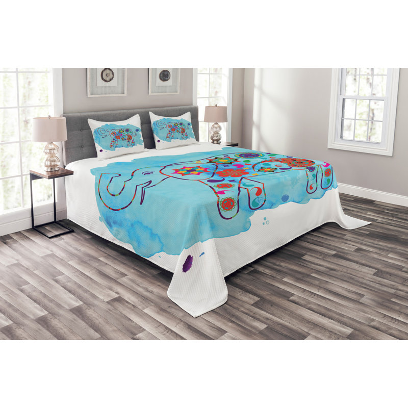 Light Blue/Pink/Red 100% Microfibre Bedspread, 220 x 264 cm
