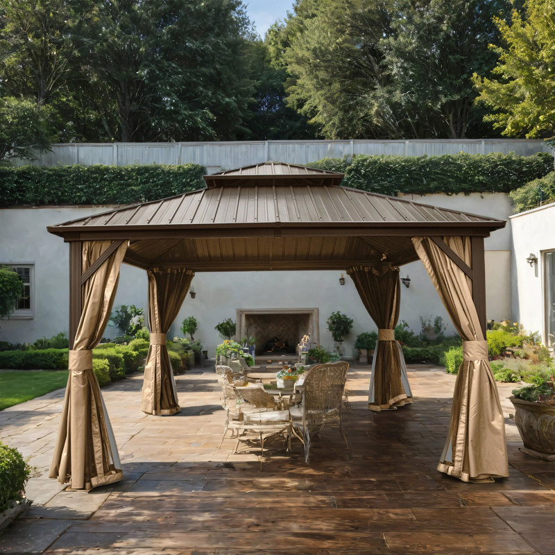 Aluminum Patio Hardtop Gazebo, 120.12" H x 144" W x 144" D, Brown