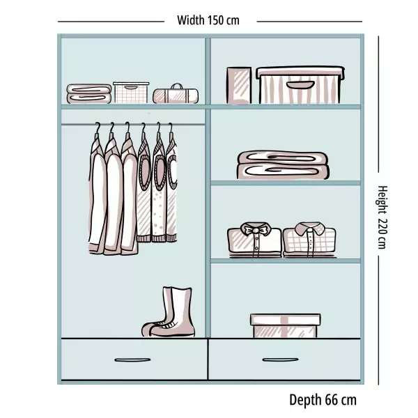 Desilets 2 Door Manufactured Wood Wardrobe, White, 220 cm H x 66 cm W x 150 cm D