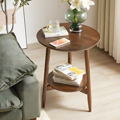 Table d'appoint ronde en bois massif - table de bout ronde pour salon, canapé, chambre à coucher - table de coin de style scandinave au design simple