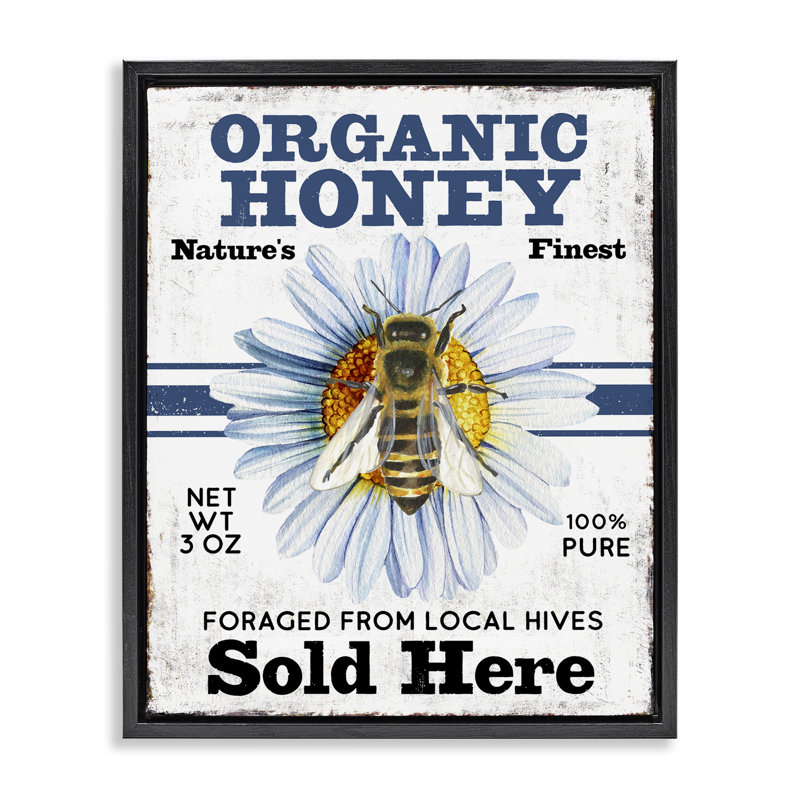  Art mural encadré sur toile flottante «Organic Honey Sold Here» par Creatif Belle, Cadre flottant noir de jais