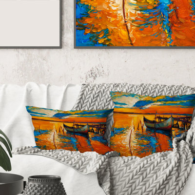 Housse de coussin carré et bateau Boat Pendant Evening Glow the Lake VII