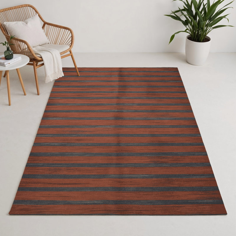 HorizontalStripes Brown Indoor and Outdoor Area Rug, Rectangle 5' x 7'