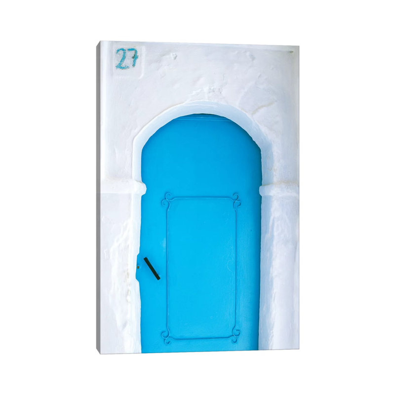 Africa, Morocco, Chefchaouen. Blue Door In White Building. by Jaynes Gallery - Wrapped Canvas Print, 30.48cm H x 20.32cm W