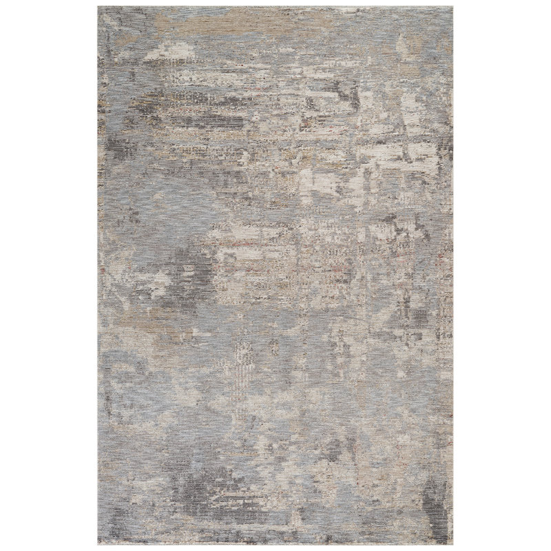Sealy Easton Modern Abstract Slate Turkish Area Rug, 9' X 12' with Fringe, Rectangle 8'9" x 11'9", Slate