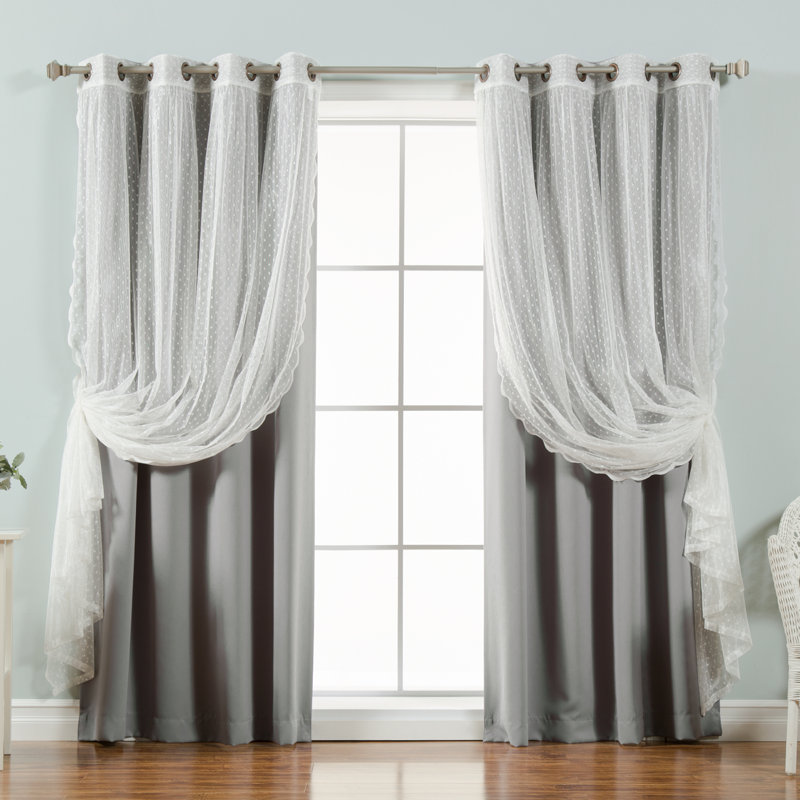 Tulle Polyester Room Darkening Curtain Panels, Gray, 52" W x 96" L