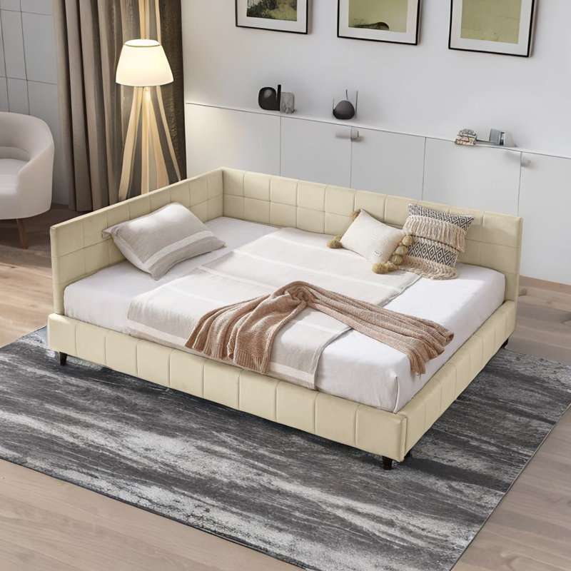 Structure de lit double capitonnée, Beige