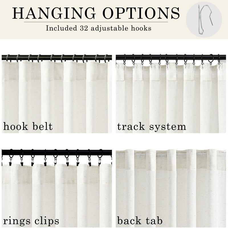 Dennan Light-Filtering Curtain with Back Tab Hooks, Natural, 52" W x 96" L