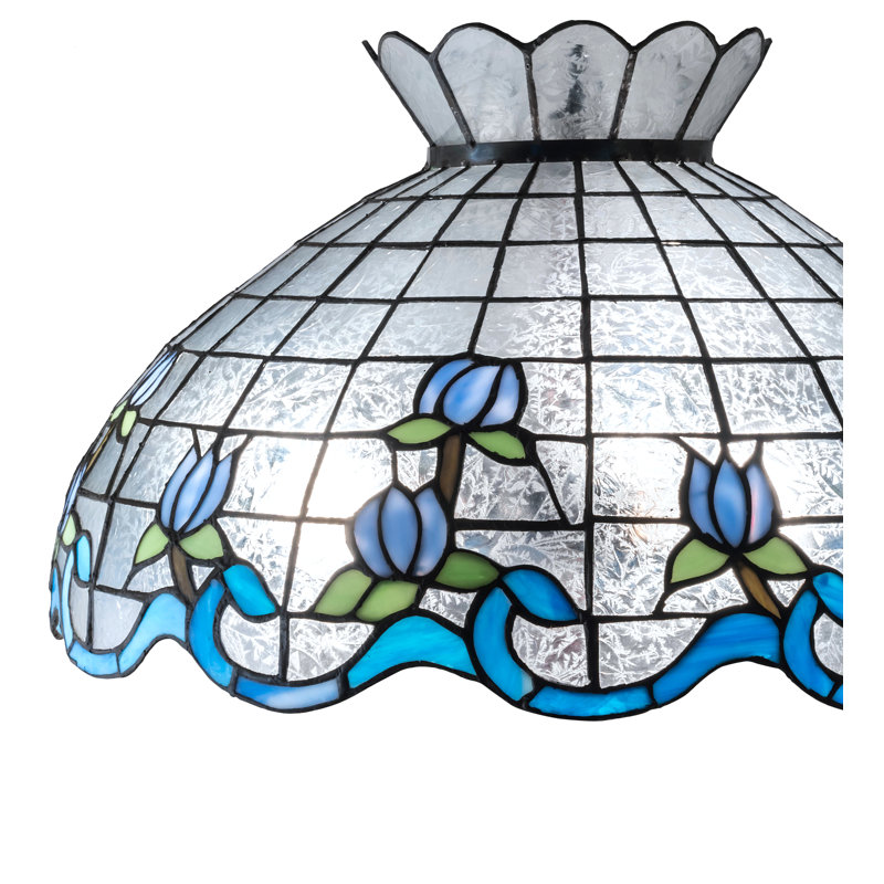 Large abat-jour de rose de 20 po, Bleu / vert / fougère transparente, H 12 po x l 20 po x P 20 po