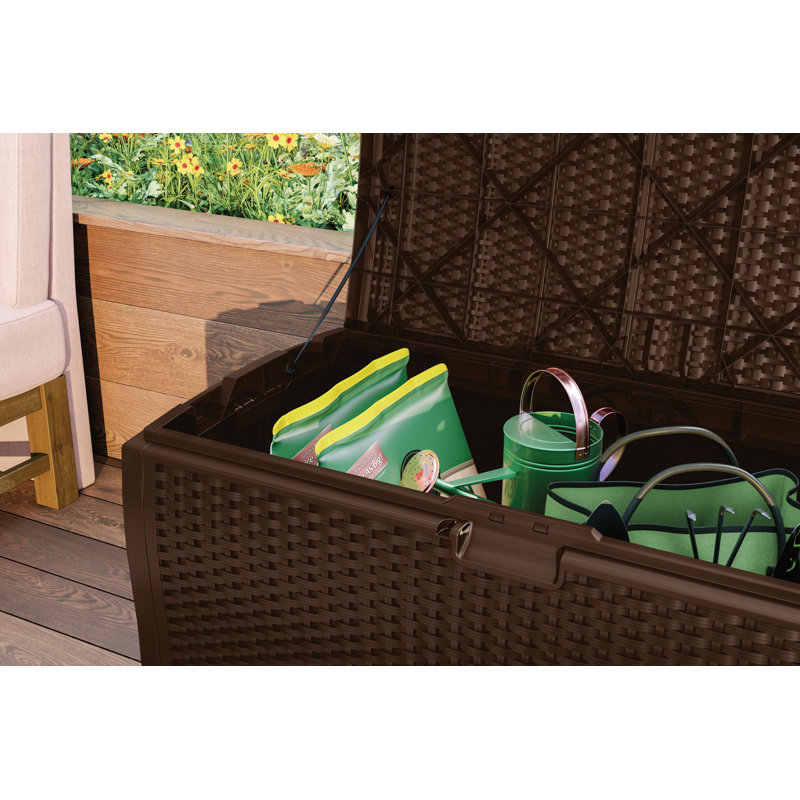 Coffre de terrasse en résine tressée avec couvercle verrouillable l 46 po x P 23,5 po Suncast, 73, Café