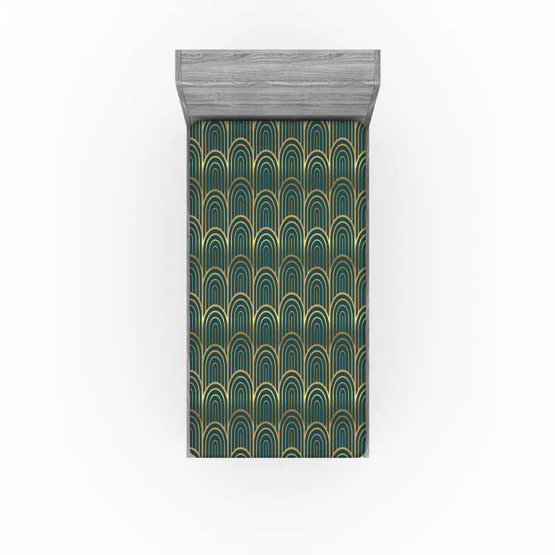 Drap-housse Ambesonne, Drap-housse de taille simple, Jaune terre pâle / motif géométrique bleu sarce