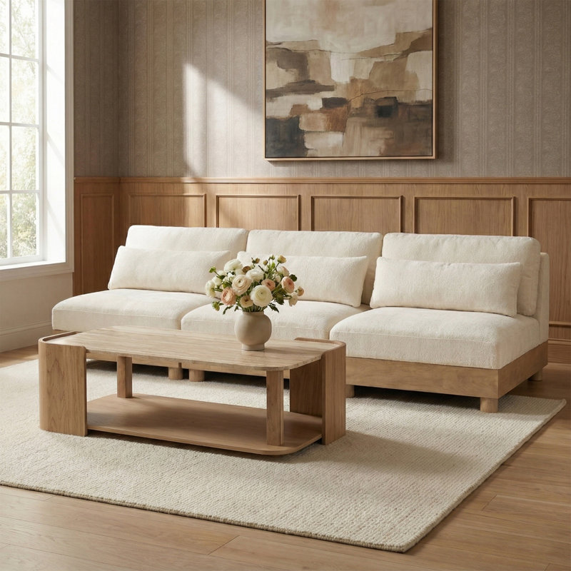 Canapé modulaire 3 pièces en tissu chenille 120 po Turin, Crème, Naturel