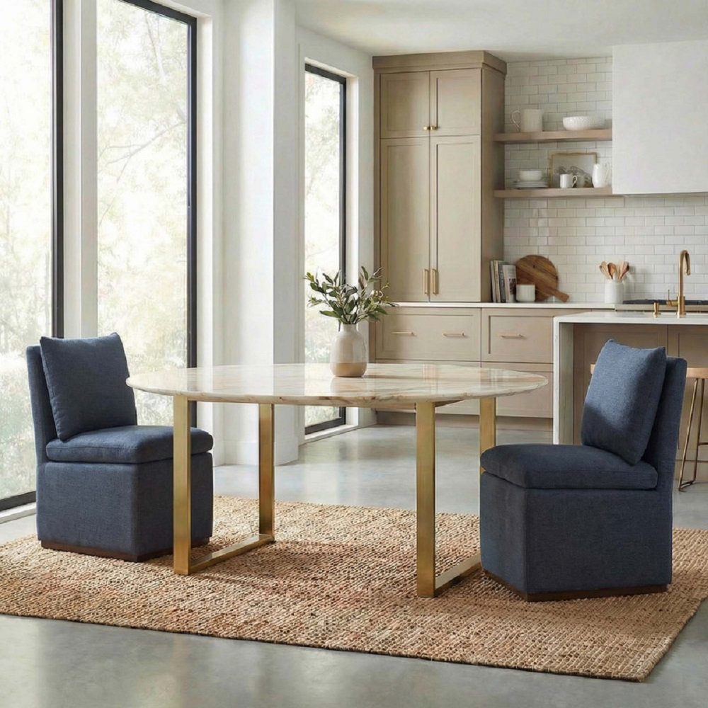 Bobbi Cotton Side Chair, Effie Indigo Performance Linen