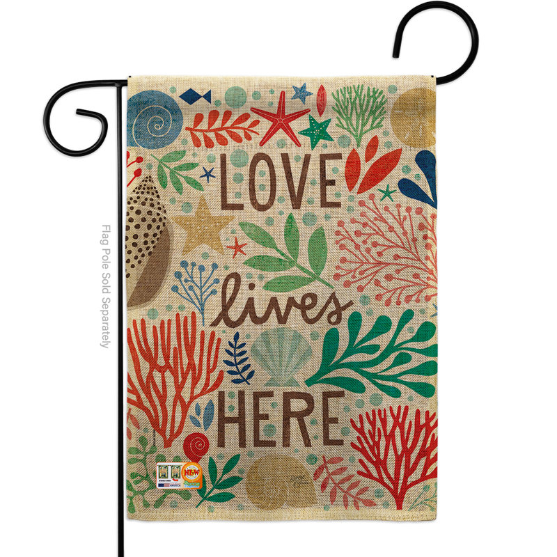 En toile jute à 2 côtés 18,5 x 13 po love lives here nautique drapeau de jardin