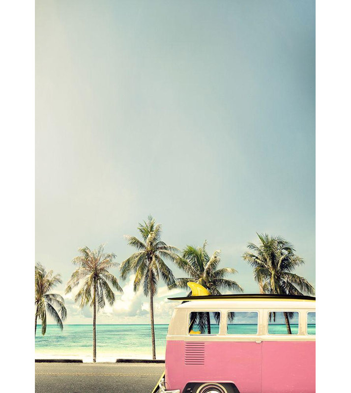 «Bay Bus Home», conception de la toile Fabrikken, art sur toile rose, H 48 po x l 35 po