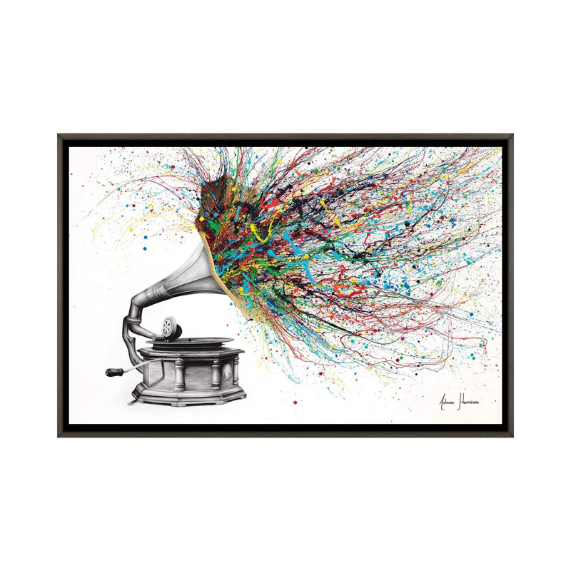" Radical Rhapsody " by Ashvin Harrison, 32" H x 48" W x 1.5" D, Dark Rustic Wood Floater Framed Canvas, No