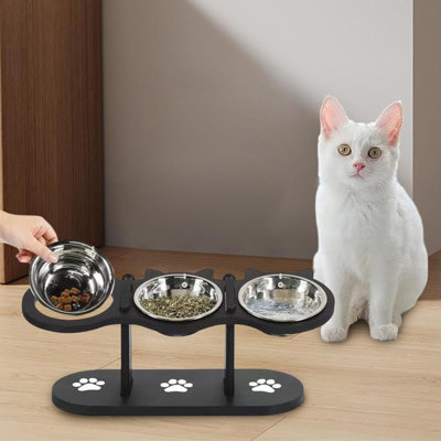 Bols pour animaux surélevés à 15 ° d'inclinaison, 3 bols en acier inoxydable réglables en hauteur et support surélevé pour chats, lapins