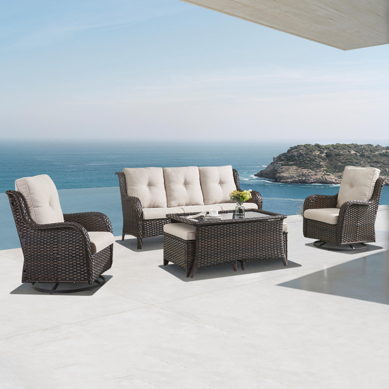 5 - Person Patio Conversation Set with Cushions, Beige, Brown