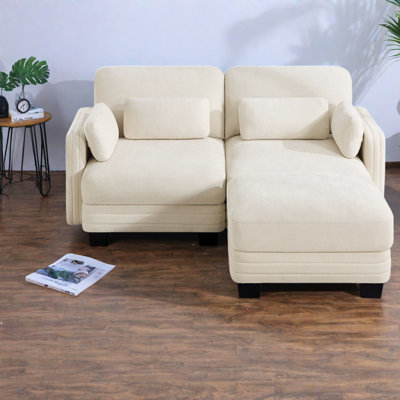 Canapé modulaire à compression, causeuse en chenille beige avec repose-pieds, maison moderne