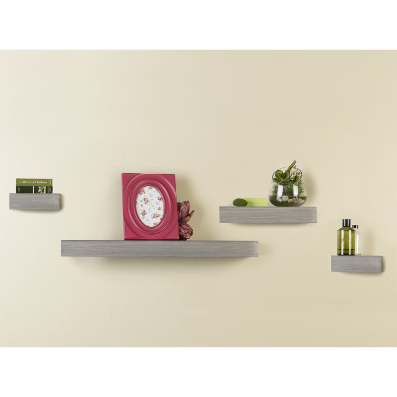 Melannco 4 Pieces Floating Chunky Shelves, Distressed Gray