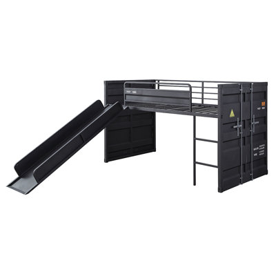 Lit mezzanine double en métal avec glissade et échelle