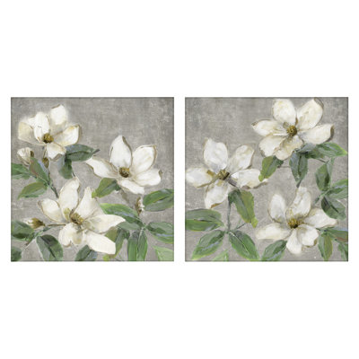 Ensemble de 2 toiles Blooming Ivory Magnolias, design par Sally Swatland
