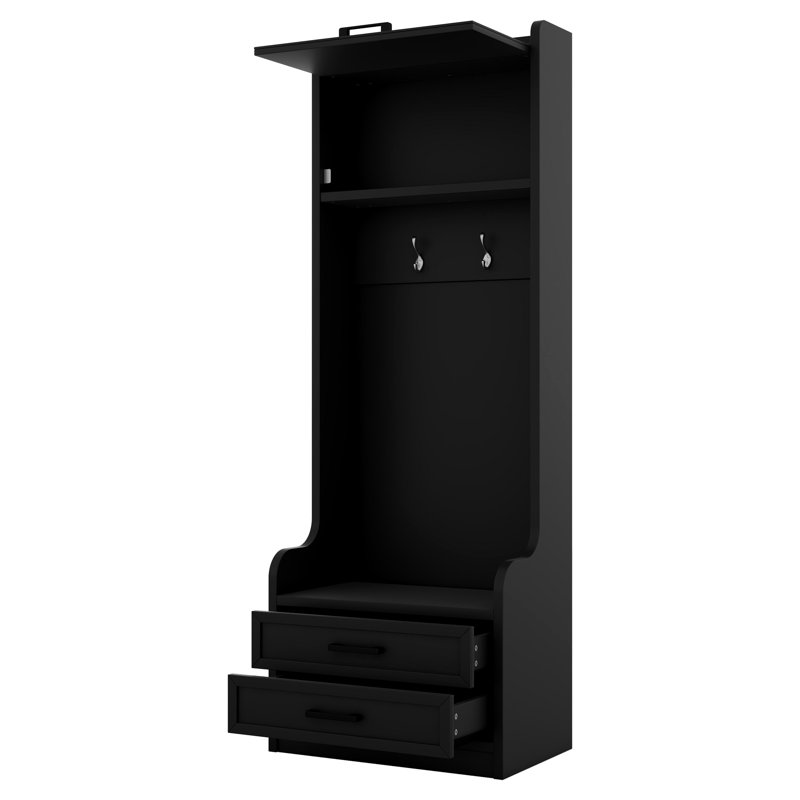 Pahoua Hall Tree 78'' Wide with Bench and Shoe Storage, Black