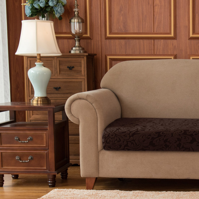 Damask Box Cushion Sofa Slipcover, Chocolate, 9cm H x 70cm W x 27.5cm D