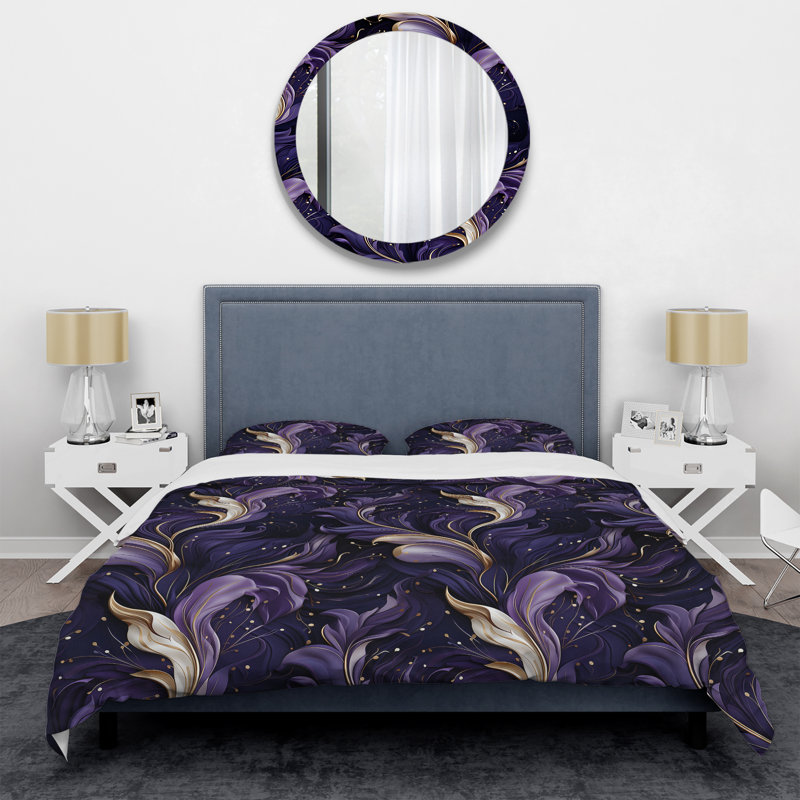 Ensemble de housse de couette Deep Purple Wave Majesty Glam - Glam, Housse de couette pour grand lit et 2 taies décor