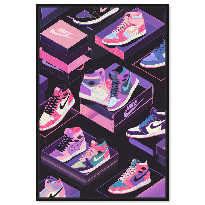 «Neon Pastels Sneakers» par Art Remedy, Cadre flottant noir, H 16 po x l 11 po