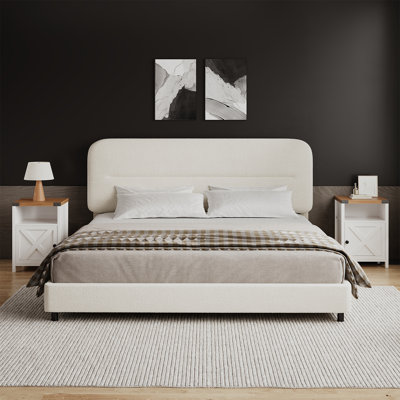 3 Piece Upholstered Bedroom Set,Bed Frame With Set Of 2 Nightstands