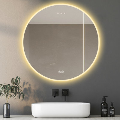 32" Led Bathroom Mirror - Wall Mount, Fog, 3 Color Temp Adjustable & Dimmable Lights, Makeup For Bedroom Bathroom, Decor 32'' Round Mounted, Temperatures Dimmable, Magnificent Style