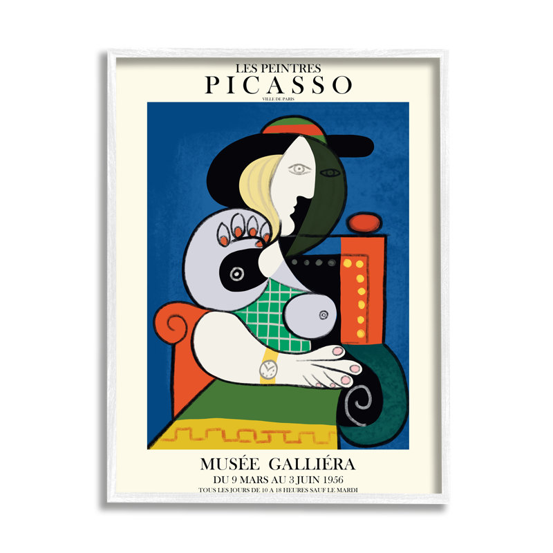 Chaise rouge Picasso, artiste abstrait classique, femme, Giclée encadrée blanc bord de mer, H 14 po x l 11 po