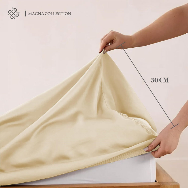 Machine Woven Fitted Sheet, King, Cream